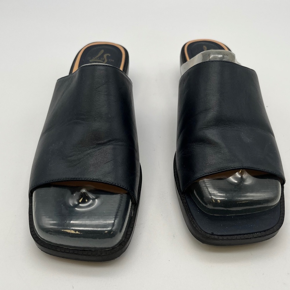 90s LifeStride Studio Slide Square Toe Sandals Womens 8.5 Black Low Block Heel